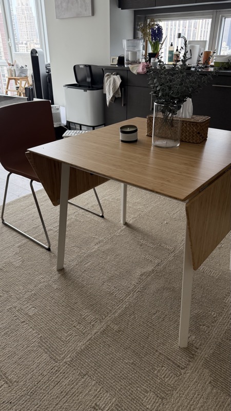 Oak Drop-Leaf Dining Table - White Metal Legs, photo 3