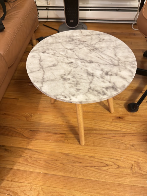 Round White Marble Side Table with Oak Legs, photo 2